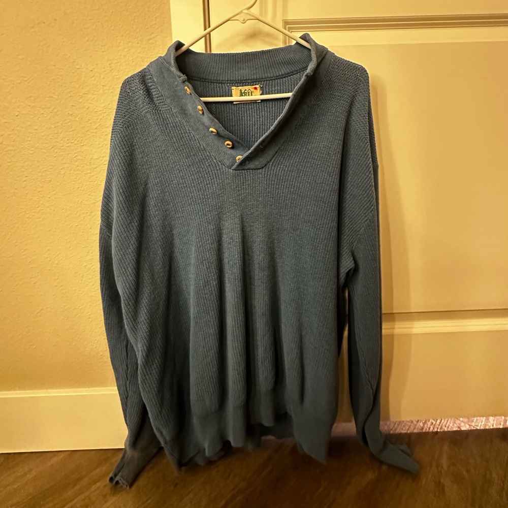 Blue Knit Sweater with Button Detail